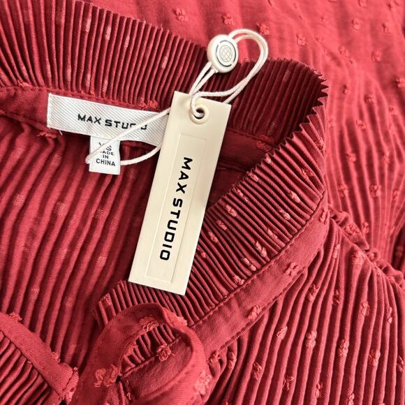 Max Studio Size XS Oversized Tie Neck long Sleeve Dot Pleated Shirt NEW - Picture 7 of 8